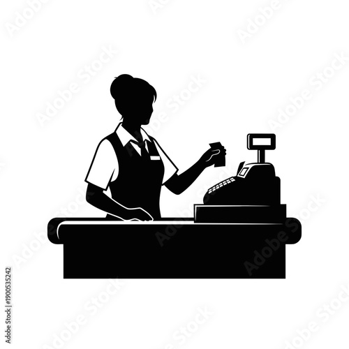 Silhouette vector illustration of a dedicated cashier providing efficient retail service and processing customer payments