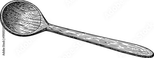 Wooden spoon illustration hand drawn kitchen utensil with detailed texture lines cooking and baking tool