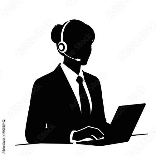 Silhouette of a person with headset and laptop, representing customer service and support