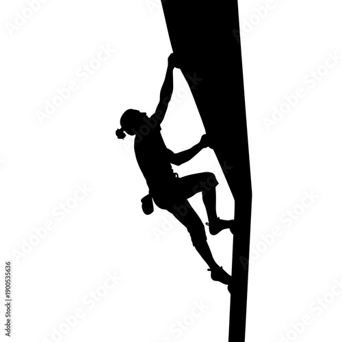 Vector silhouette of a person actively rock climbing up a cliff, symbolizing determination, strength, and outdoor adventure sports