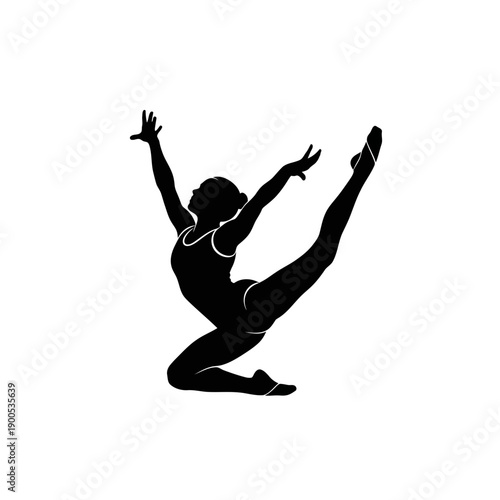 Dynamic silhouette of a female gymnast performing an elegant leap in a vector style illustration, embodying grace and strength