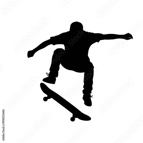 Dynamic silhouette of an active skateboarder performing a thrilling aerial trick, perfect for extreme sports and youth culture designs