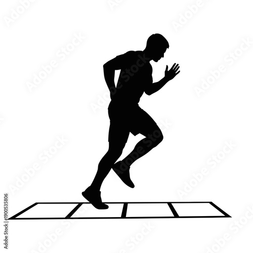 Silhouette of a man running on agility ladder in an exercise session