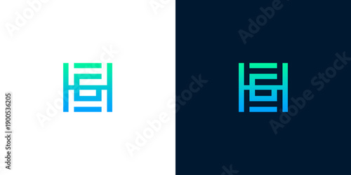 Modern minimalist geometric monogram logo design inspiration with gradient colors on white and dark backgrounds