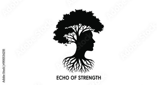 Symbol of resilience, a silhouette of a woman's profile with a tree growing from her head, representing growth and inner strength.