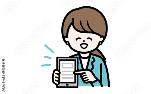 クラウドツールのポイントをタブレットで解説する女性。SaaS導入のメリットを強調するビジネス素材。