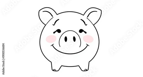 A cute pink cartoon piggy bank character with a happy smile is isolated on white as a funny fat pig illustration for savings and farm animal vector art