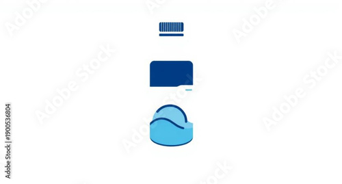3D vector illustration set of a blue plastic bottle and toilet paper by a blue toilet bowl as a business web sign icon for a modern communication technology website design concept