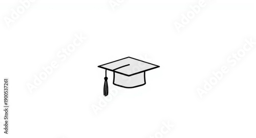 An academic graduation cap with a tassel and rolled diploma sit on a white background as symbols of university education success and the achievement of a bachelor degree at a college ceremony
