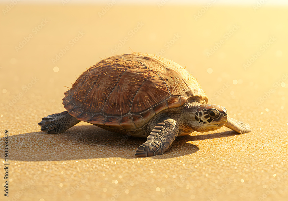 Obraz premium Sea turtle walking on sandy beach