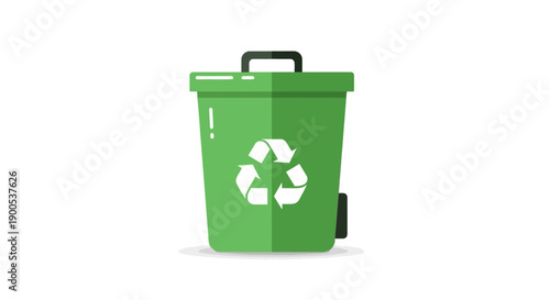 Green recycling bin with recycle symbol on white background