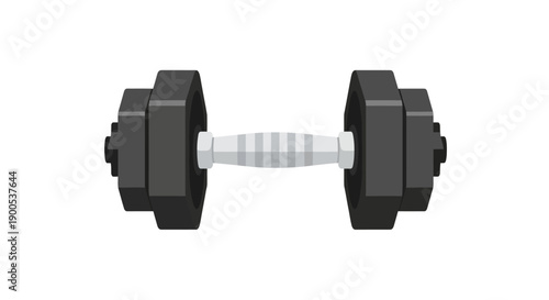 Black dumbbell icon with striped handle on white background