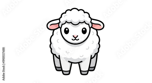 Cute cartoon sheep illustration with fluffy wool on white background