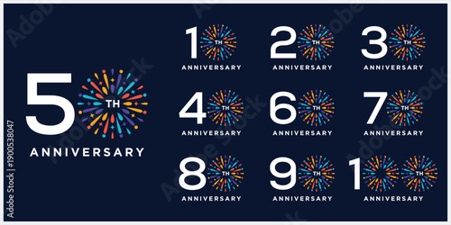 Collection of anniversary 10 to 100 logo design template. Celebration days creative special symbol vector icon	