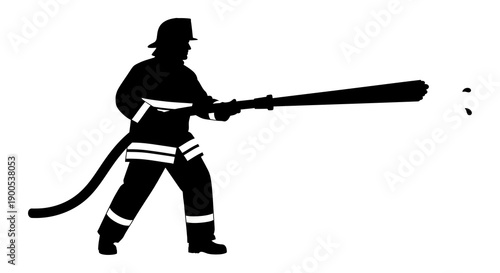Silhouette of firefighter using hose in action pose