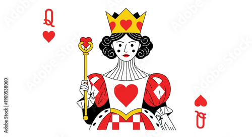 Queen of Hearts playing card with classic design on white background