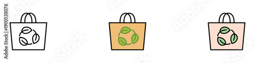 Eco friendly bag icon vector. Reusable shopping tote, Organic leaf recycle symbol. Vector illustration.