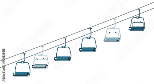 Minimalist illustration of empty ski lift chairs on white background