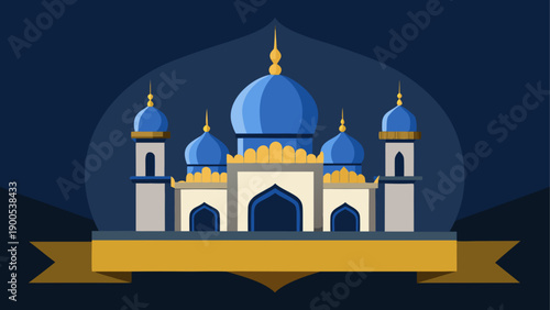 Elegant mosque illustration with blue domes and gold accents