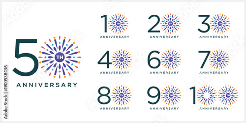 Collection of anniversary 10 to 100 logo design template. Celebration days creative special symbol vector icon	
