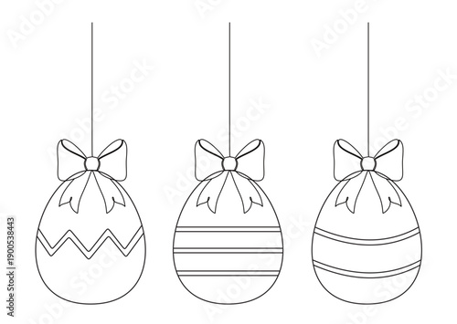 Continuous line art of Easter eggs and decorative ribbons on top. This image is to commemorate Easter. Vector illustration.
