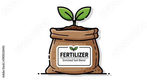 Illustration of Fertilizer Bag with Growing Plant on White Background