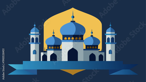 Stylized mosque illustration with blue and gold accents