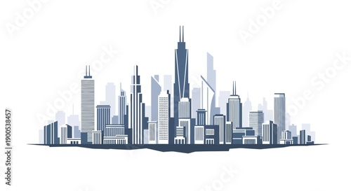 Modern city skyline illustration with skyscrapers in minimalist style