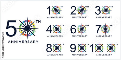 Collection of anniversary 10 to 100 logo design template. Celebration days creative special symbol vector icon	