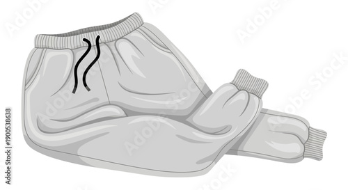 Gray sweatpants illustration with elastic waistband and cuffs