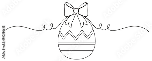 Continuous line art of Easter eggs and decorative ribbons on top. This image is to commemorate Easter. Vector illustration.