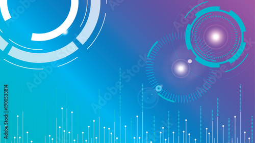 Futuristic blue and purple technology background with digital HUD circles data visualization and glowing interface