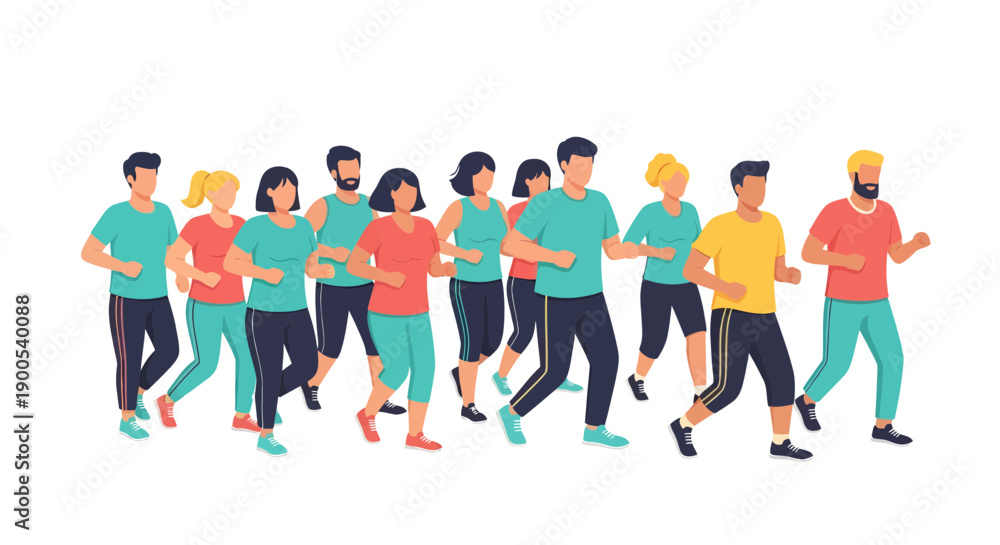 Obraz premium People jogging together in a group outdoors for exercise and fitness with friends