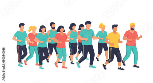 People jogging together in a group outdoors for exercise and fitness with friends