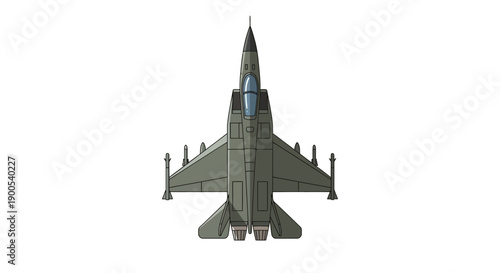 Top view of military jet fighter aircraft on white background
