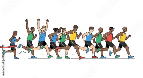 Diverse group of runners competing in a marathon race