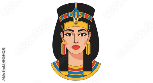 Illustration of Ancient Egyptian Queen with Traditional Headdress
