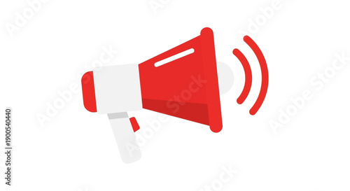 Red and White Megaphone Icon with Sound Waves on White Background