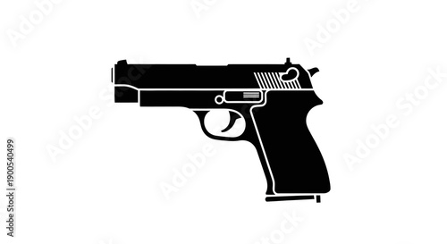 Black and white silhouette of a handgun side view