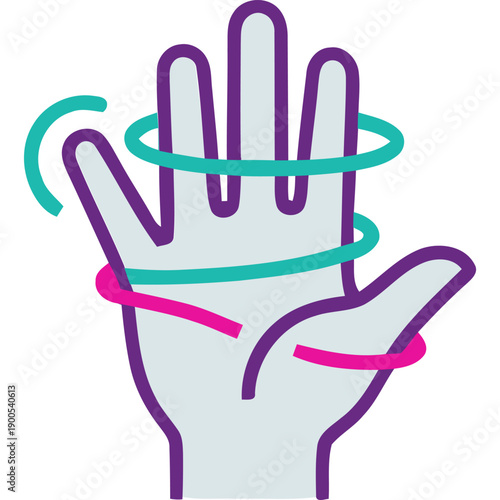 Hand gesture illustration with fingers and rings, showcasing gesture and hand anatomy in a simple graphic representation