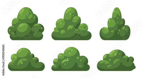 Set of cartoon green bushes in flat vector style