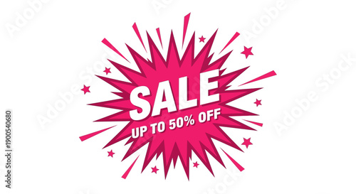 Pink sale banner with starburst design and discount offer