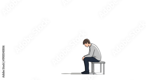 Illustration of a Sad Man Sitting Alone on a Bench