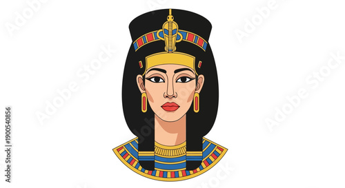 Illustration of Ancient Egyptian Queen with Traditional Attire