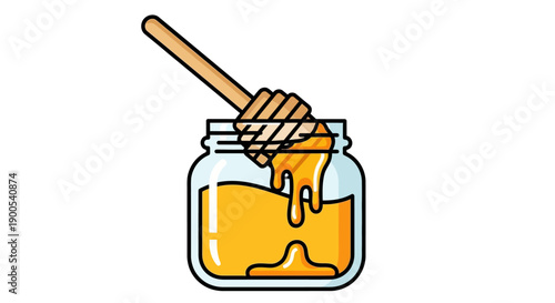Illustration of Honey Jar with Dipper on White Background