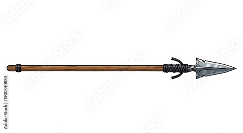 Illustration of a Traditional Wooden Spear with Metal Tip