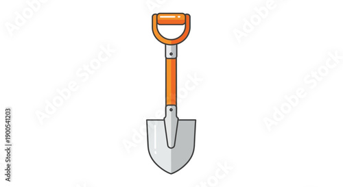 Flat design illustration of a garden shovel with orange handle