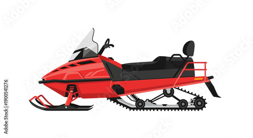 Red snowmobile illustration on white background with detailed design