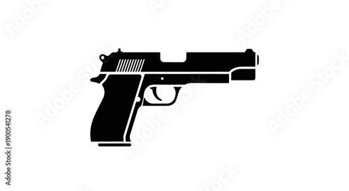 Black and white silhouette of a handgun on a white background
