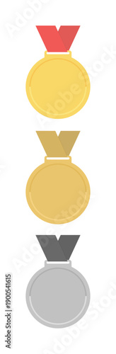 リボン付きのメダルのイラストセット - 順位･評価･グレードをイメージした余白のある3色のセット